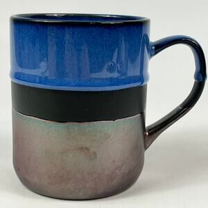 La Rochelle Stoneware Mug 2-Tone Blue Black Iridescent Glaze Coffee Tea Cup